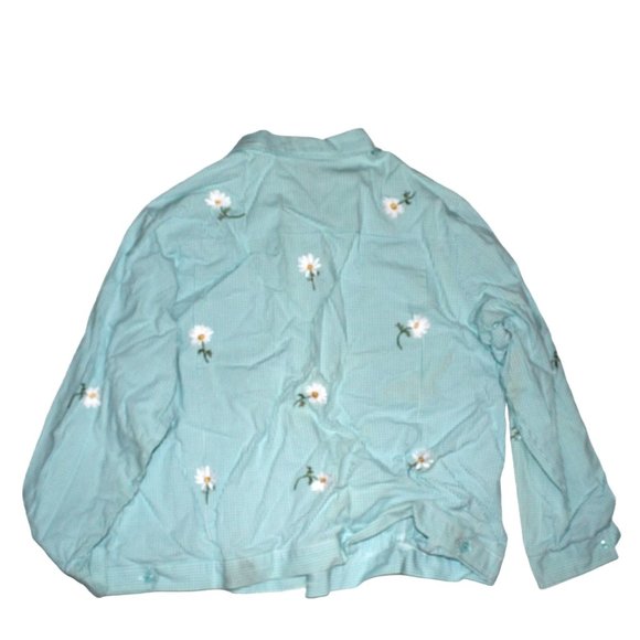 VTG Womens Sz 2X Quacker Factory Blue Gingham Embroidered Floral Daisies Jacket - Picture 2 of 10